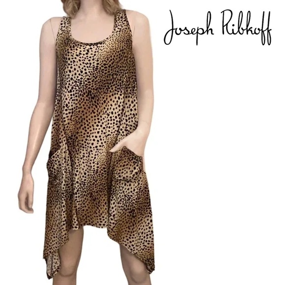 Joseph Ribkoff Dress Tunic Leopard Chettah Print Sleeveless Asymmetrical Pockets - Picture 15 of 16
